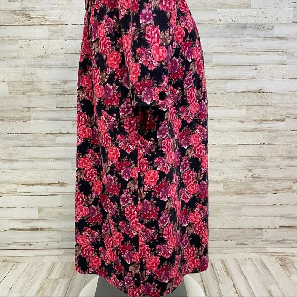 Laura Ashley Vintage Floral Corduroy Dress Womens Size 10 Pink Black Velvet Trim - Picture 8 of 16